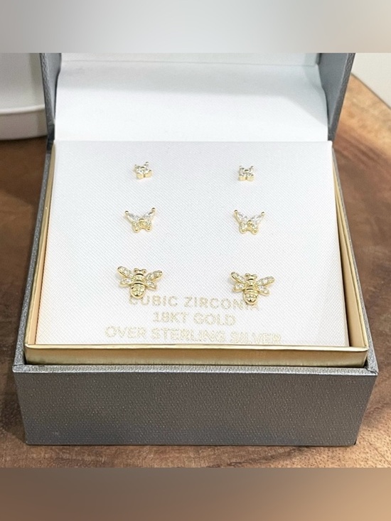 PRIMROSE Jewelry - Primrose Gold Butterfly & Crown Earring Set - Yellow Gold